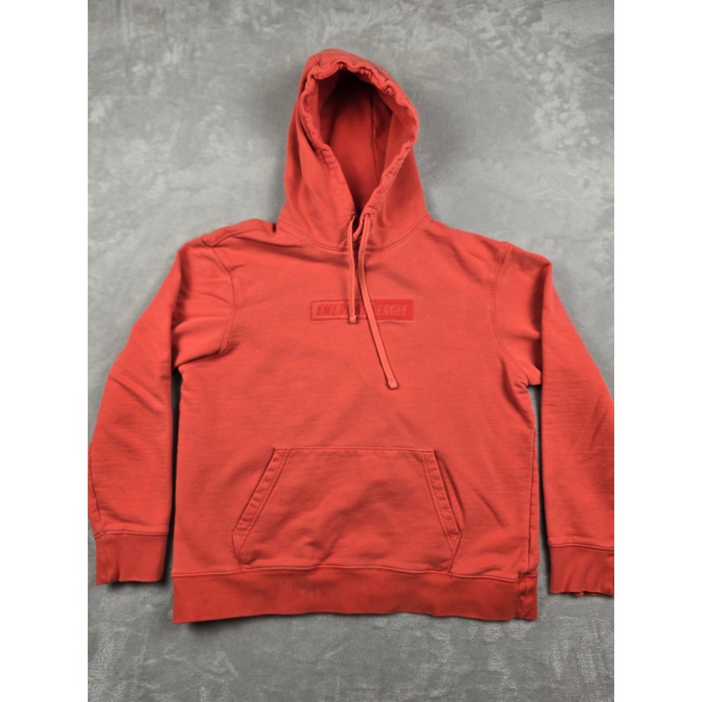American Eagle Hoodie Mens‎ L Orange Box Logo Pullover Sweatshirt Heavy *Read